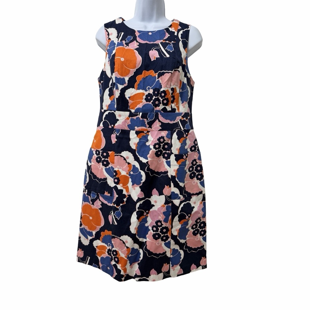 Boden Floral Retro Pocket Mini Dress Size 8 LONG Navy Fitted Career Office‎ NEW